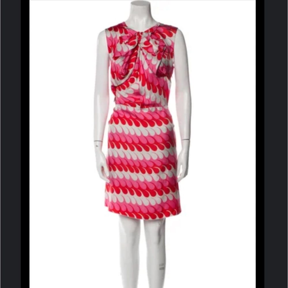 MARNI Pink Red Print Front Bow Silk Dress 44